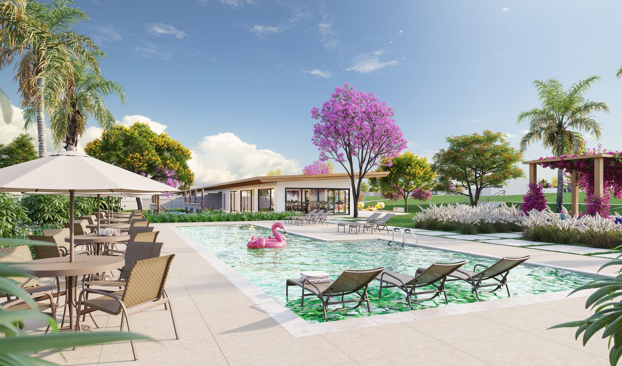 Piscina com solarium no Residencial Primavera